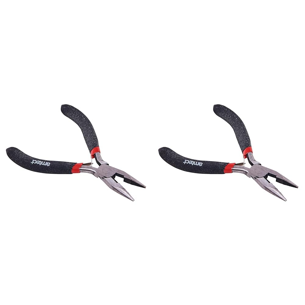 Amtech B3186 Mini Long Nose Plier with Spring, Black Silver & Red, 15cm (Pack of 2)
