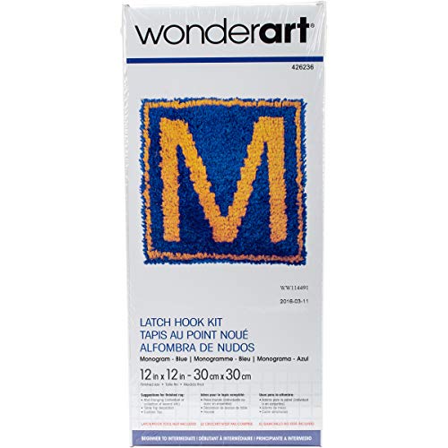 Wonderart Monogram Blue Latch Hook Kit, 12" x 12"