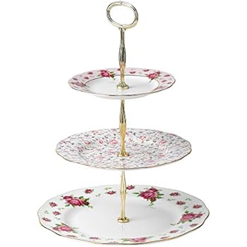 Royal Albert New Country Roses Vintage Formal 3-Tier Cake Stand, White