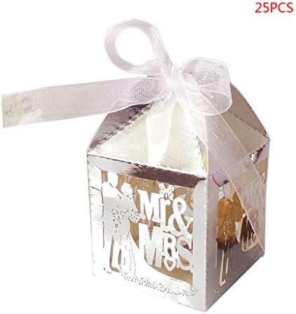 25pcs Party Favor Box，RIT58 MR & MRS Laser Cut Hollow Favors Gifts Candy Boxes With Ribbon Baby Shower Wedding Party Supplies