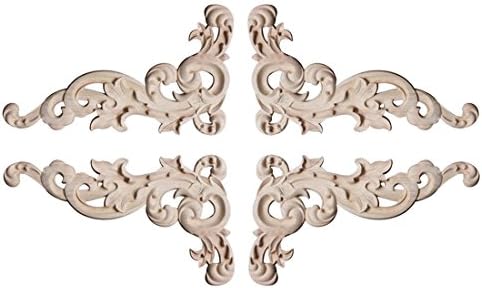 Dingtuo 4pcs Wood Carved Corner Onlay Applique Furniture Unpainted Home Decor 15x25cm