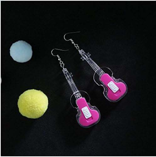Colorful Personality Led Flashing Blinking Guitar Earrings,Ladies Banana Pendant Earrings For Bar Dj Singer Performance Jewelry (pink guitar)