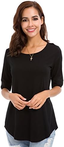 MSHING Women's Summer Casual Loose Fitting Tops Simple Crew Neck Plain Half Sleeve T-Shirt