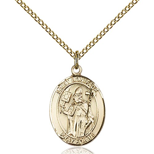 Gold Filled St. Boniface Pendant 3/4 x 1/2 inches with Gold Filled Lite Curb Chain
