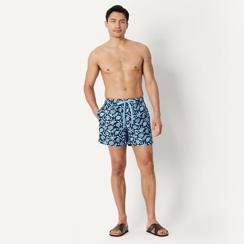 Bañador con Forro de Malla, Bolsillos y Cierre con Cordón Hombre, Azul Marino Tropical, L
