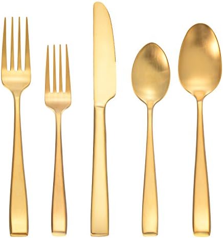 Deacory Flatware Sets 20 Piece Service for 4 Matte Gold Stainless Steel Utensils Forks Spoons Knives with Color Box Packing