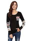 Milumia Women's Long Sleeve O-Neck Patchwork Casual Loose T-shirt Blouse Tops