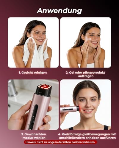 Gesichtsmassagegerät Radiofrequenz 5-in-1, EMS & Lichttherapie, Straffendes Lifting für Gesicht & Hals, Reduziert Falten, Feine Linien & Vergrößerte Poren, Anti-Falten, für Straffere Haut (Roségold)