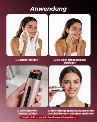 Facial Massager Radio Frequency 5-in-1, EMS & Light Therapy, Firming Lifting for Face & Neck, Reduces Wrinkles, Fine Lines & Enlarged Pores, Anti-Wrinkles, for Firmer Skin (Rose Gold)