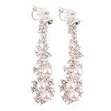 Grace Jun Luxury Bridal Rhinestone Clip on Earrings Non Piercing for Women Large Statement Earrings (Silver ear clip)