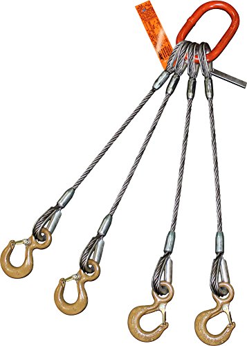 Empire 1/2'' X 6' Four Leg Wire Rope Sling, Eye Hoist Hook Ends (8.8 Ton Capacity)