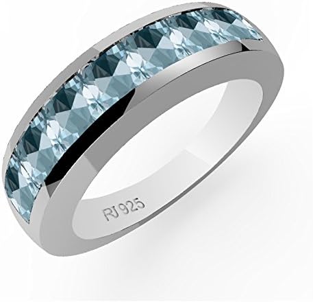 1.75ctw,Genuine Swiss Blue Topaz 3x3mm Square & Solid .925 Sterling Silver Rings