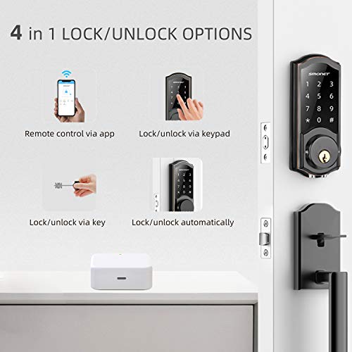WiFi Door Lock,SMONET Remote Control Smart Deadbolt, Digital Electronic Keyless Entry Locks Bluetooth Touchscreen Auto… - Image 4