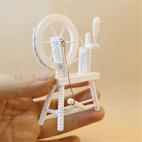 Tmalltide 1:12 Dollhouse Miniature Vintage Spinning Wheel Dollhouse Decoration Accessories (White)