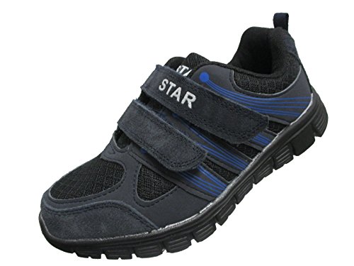 Star 4190VX Boys Double Velcro Navy Leather And Black Mesh Light Weight Sneaker (9 M Big Kids)
