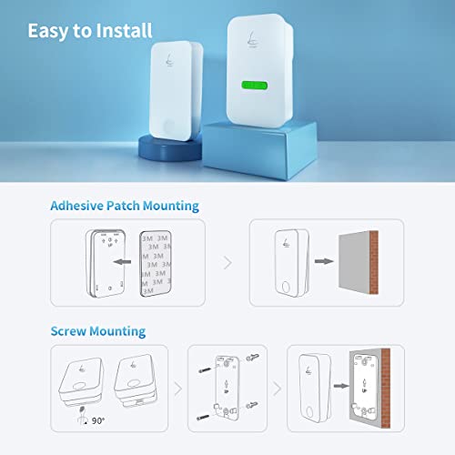 Wireless Doorbell,Linbell Door Bell Ringer Wireless with 1 Self-powered Weatherproof Push Button and 1 Plug in Receiver Door Chime 36 Tones Loud Up to 500ft Range,5 Levels Volumes 0-110dB & LED Flash