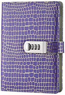 A5 Stone Pattern Leather Locking Journals Note Books Secret Diary Notebook with Lock Password Coded Hardback Gift Travel Purple