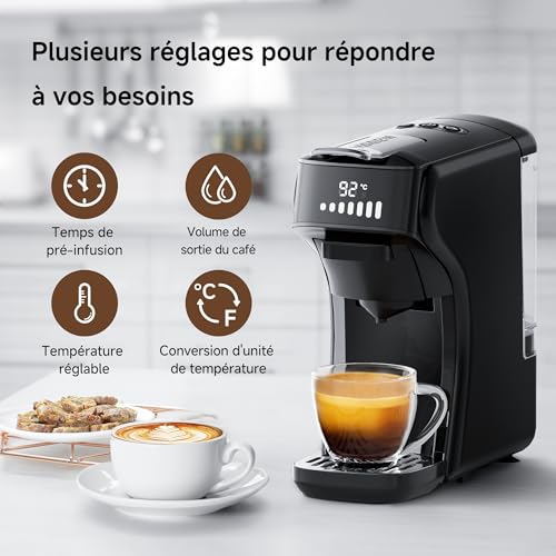 HIBREW H1B 6-in-1 Capsule Coffee Machine, 20 Bar Espresso Compatible with Ns*/DG*/Es*/Kcup*/Ground Coffee, Single Button Hot and Cold Brew, Adjustable Temperature and Quantity (Black)