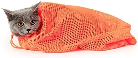 Prettysell Multifunctional Anti Scratch Cat Wash Bag Adjustable Polyester Cat Grooming Bag (Orange)