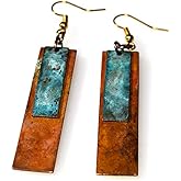 Elaine Coyne Verdigris and Earth Patina Bohemian Chic Elongated Rectangle Earrings