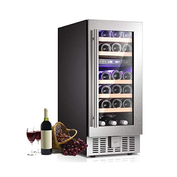 AGLUCKY-15-Wine-CoolerChiller-Built-in-or-Freestanding-Beverage-Refrigerator-Single-Bottle-Area-with-Stainless-Steel-Double-layer-Tempered-Glass-Door-28-Bottles