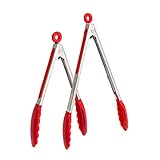 INeibo Kitchen Premium Silicone Tongs - Pack Of 2, 9”and 12” - Non-slip & Easy Grip Stainless Steel Handle - Smart Locking Clip - Heat Resistant, Food Grade - Handy Utensil For Cooking, Serving, Barbecue, Buffet, Salad, Ice, Oven (red)