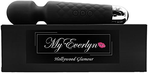Premium Personal Cordless Handheld Wand Massager by MyEverlyn | Rechargeable With Multi Powerful Speed &amp; 20 Stimulating Vibrating Patterns For Stress Relieve, Muscle Recovery (Black)