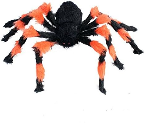 Large Spider Toy Decoration For Halloween by Hello Halloween  | Giant halloween spider with Red Eye for Spooky Halloween Fun | 30 inch.for Indoors or Outdoors use