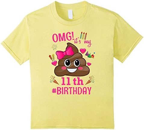 Kids OMG It's my 11th birthday poop emoji Tshirt 12 Lemon
