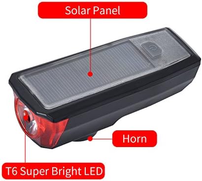 POPPAYE Multifunctional Bike Lights with Horn and Solar Panel, USB Rechargeable Bicycle light with 2000mAh Battery, 350 Lumens Super Bright IPx4 Waterproof Headlight for Bike, Bike Flashlight, Black