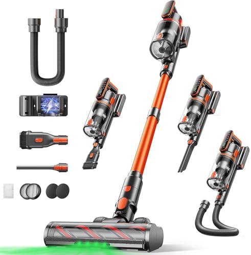 Fieety Akku Staubsauger,600W/50kPa/65Min Staubsauger Kabellos mit Wandmontierte Ladestation, Aromatherapie, Automatikmodus, Touchscreen, 1M Ausziehbarer Schlauch für Hartböden Teppiche Tierhaare Auto thumbnail 1