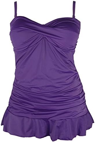 Shotita Plum Plus Size Bandeau Ruffled Skirted Tankini &amp; Bikini Bottom Two Piece Solids Beachwear 26(FBA)