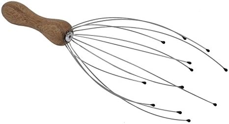 EVIDECO 75534195 Spa Wellness Hand Held Scalp Head Massager Bamboo Handle, Beige