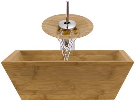 Aurora Sinks B02-C-V Bathroom Ensemble with Pop Up Drain, Bamboo Vessel, Sink, Ring and Waterfall Faucet, Chrome