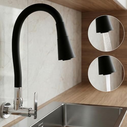 Torneira de Cozinha de Parede Preta Design Flexível Acabamento Fosco para Decoração Moderna (1 Pcs)