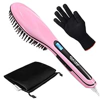 Hair straightening Brush, Oak Leaf Hair Straightener Brush Electric Heating Ceramic Comb, Pink, Working Temperature ranging 356-446℉