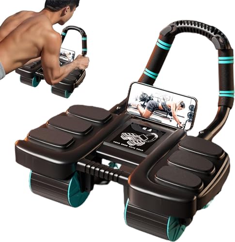 SKY-TOUCH 4-Wheel Automatic Rebound Ab Roller - Ultimate Core Strength Trainer with Elbow Supports, Knee Mat, and Timer for Effective Abs Workouts,36 * 23 * 25cm,Black