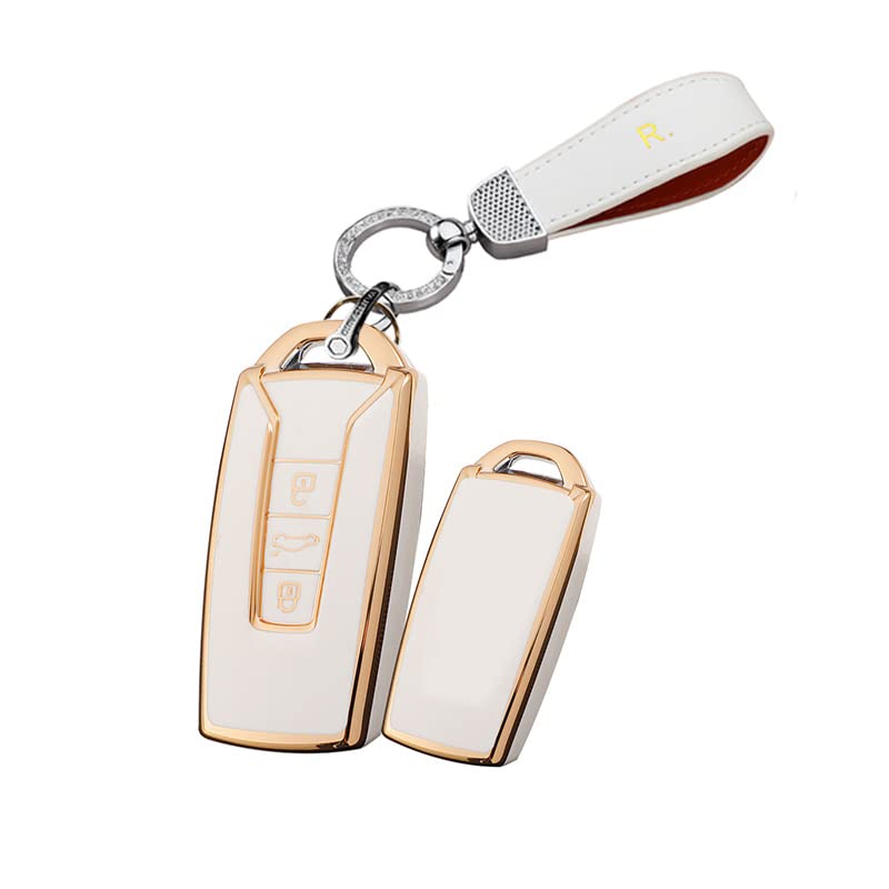 HIBEYO Smartkry Car Key Case Fits VW Touareg Key Case Silicone Protective Cover for VW Touareg 2018 2019 2020 2021 2022 Remote Control Key Box Key Case White