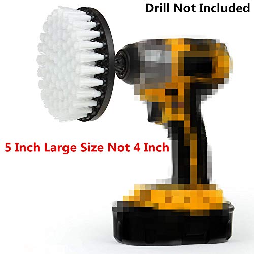 Drill Brush 5 inch White Soft Bristle Clean Fiberglass Tub, Microfiber Upholstery, Auto Carpet, Boat Seat with Quick Change Shaft