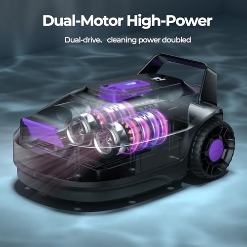 Redroad Robotic Pool Cleaner with Dual-Drive Motors,Dual-Layer Filtration, 180Min Runtime, Powerful Cordless Pool Vacuum for Above-Ground & Flat Pools,Auto-Parking Design,Double Suction Port S2