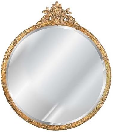 Hickory Manor 6030VG Round Flower Basket Beveled Mirror - Antique Gold Finish