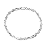 Amberta 925 Sterling Silver 3.6 mm Prince of Wales - Singapore Chain Bracelet Size: 7 7.5 8 inch