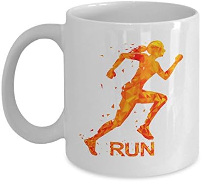Gift For Running Women and Runner Girls - Run Polygonal - 11oz Ceramic Unique Coffee Mug Tea Cup, White - Inspirational and Motivational Present