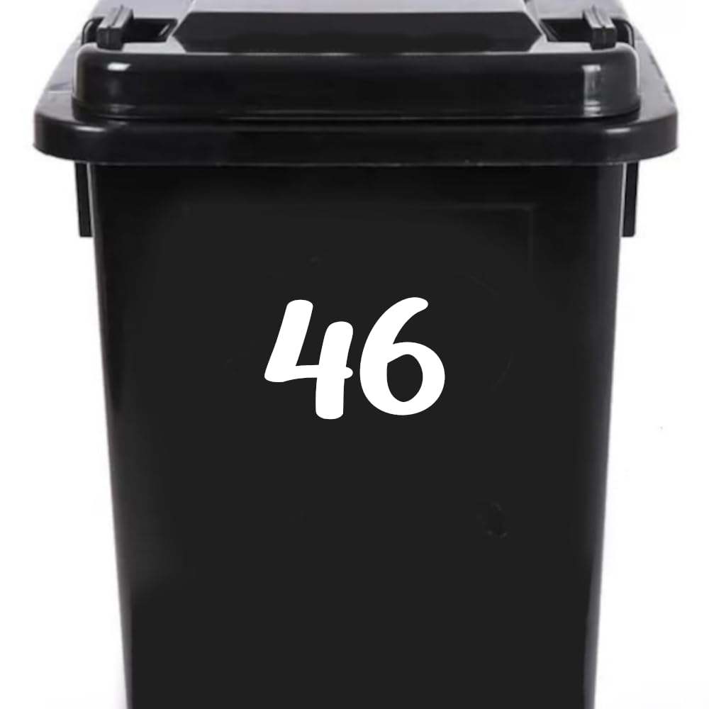 Pack of 4 House Number Wheelie Bin Stickers - Waterproof Decals - Easy-to-Apply - Recycling Boxes - Party Decorations (46) โ image 1