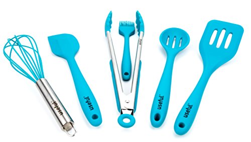 Useful. UH-SU193 Premium Kitchen Utensil Set. Quality Silicone Cooking Set Of 6. Hygienic, Durable, Non-stick, And High Temp Cooking Utensils (Blue)