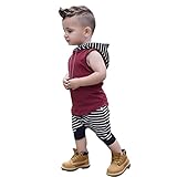Fabal Cute Toddler Kids Baby Boy Hooded Vest Tops+Short Pants 2pcs Outfits Clothes Set (12M, Red)