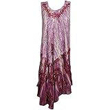 Mogul Interior Women's Beach Cover up Dress Marble Tie Dye Caftan OneSize Black, Red