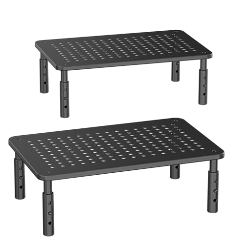 Bracwiser Monitor Stand: 3 Height Adjustable Screen Riser with Perforated Platform for Laptop, Printer, up to 20 kg, Pack of 2, MST003-2