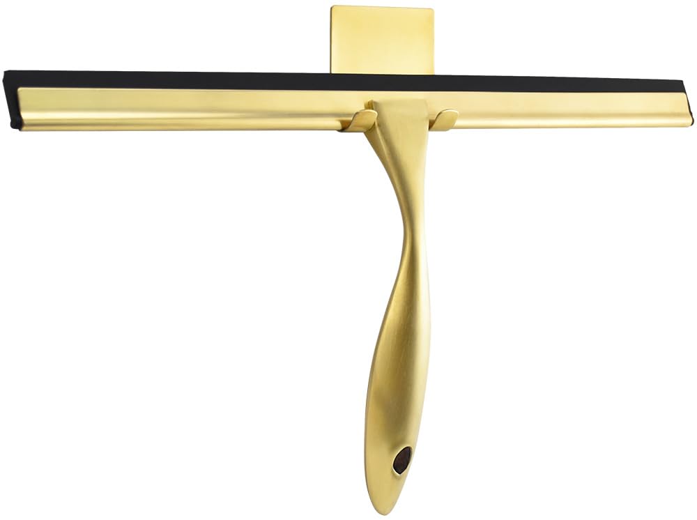 Photo 1 of OPERNEE Shower Squeegee with Self Adhesive Hook, 10 Inches Stainless Steel Squeegee Cleaner, All-Purpose Window Scraper for Bathroom Doors, Mirror, Windows and Car Glass, Brushed Gold