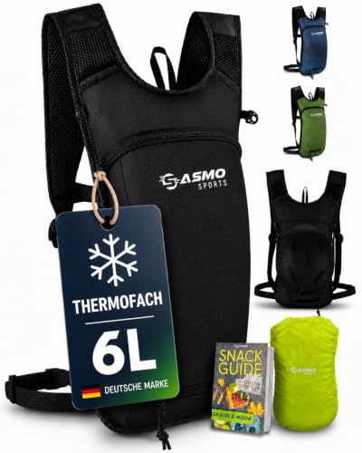 SASMO® Fahrradrucksack klein 6L (Schwarz) - Thermofach & Helmnetz | MTB Rucksack & Skirucksack - Ultraleicht 350g | Fahrrad Rucksack wasserdicht - ink